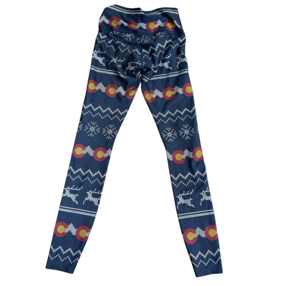 Colorado Threads Winter Christmas Leggings Blue Snow Print Women’s S Denver CO - Picture 3 of 6